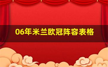 06年米兰欧冠阵容表格