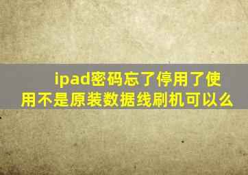 ipad密码忘了停用了使用不是原装数据线刷机可以么