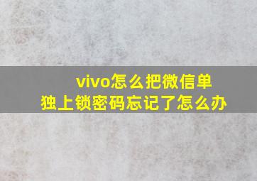 vivo怎么把微信单独上锁密码忘记了怎么办