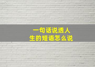 一句话说透人生的短语怎么说