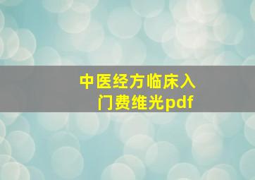 中医经方临床入门费维光pdf