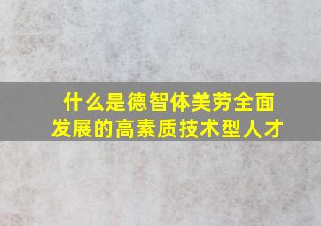 什么是德智体美劳全面发展的高素质技术型人才