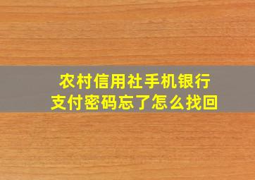 农村信用社手机银行支付密码忘了怎么找回