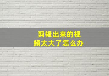 剪辑出来的视频太大了怎么办