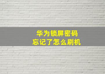 华为锁屏密码忘记了怎么刷机