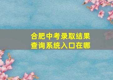 合肥中考录取结果查询系统入口在哪