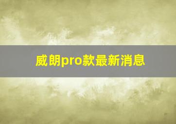 威朗pro款最新消息