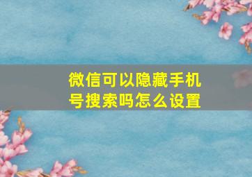 微信可以隐藏手机号搜索吗怎么设置