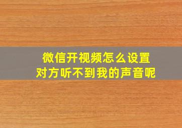 微信开视频怎么设置对方听不到我的声音呢