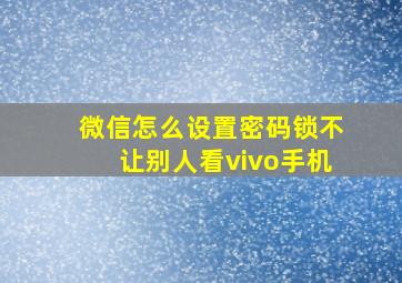 微信怎么设置密码锁不让别人看vivo手机