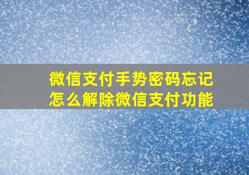 微信支付手势密码忘记怎么解除微信支付功能