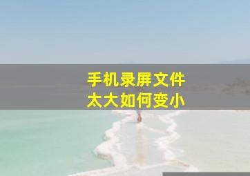 手机录屏文件太大如何变小