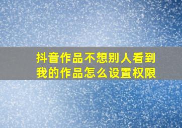 抖音作品不想别人看到我的作品怎么设置权限