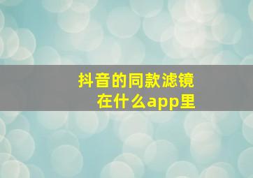 抖音的同款滤镜在什么app里