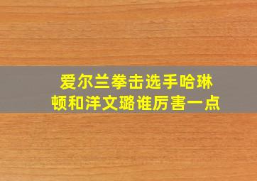 爱尔兰拳击选手哈琳顿和洋文璐谁厉害一点