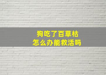 狗吃了百草枯怎么办能救活吗