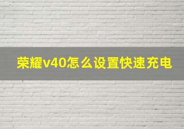 荣耀v40怎么设置快速充电