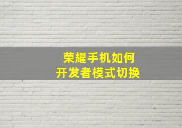 荣耀手机如何开发者模式切换