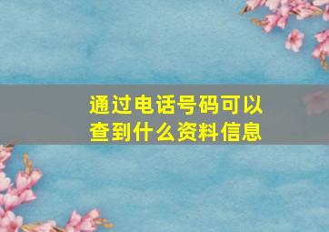 通过电话号码可以查到什么资料信息