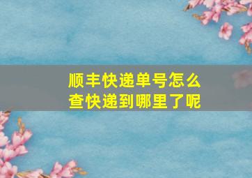 顺丰快递单号怎么查快递到哪里了呢